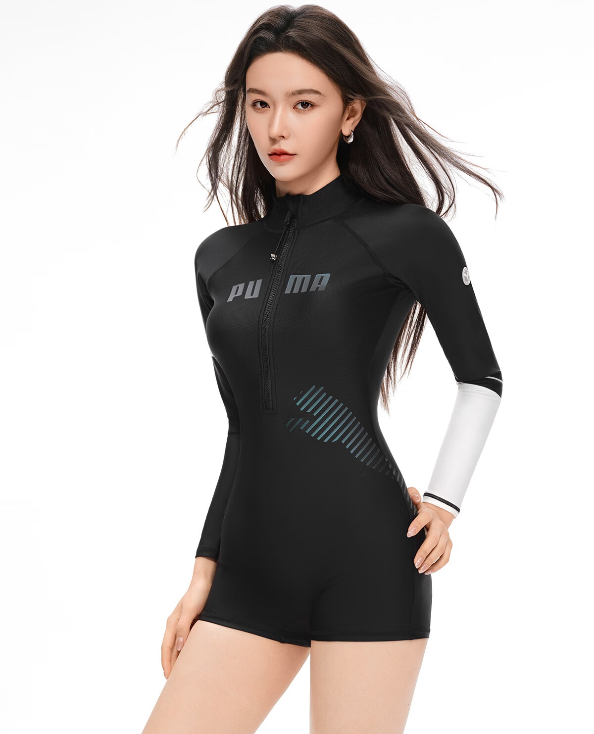 PUMA Women's Long Sleeve One-Piece Swimsuit UV Protection Surfing Swimwear for Swimming Pool Spa Premium Swimwear 26