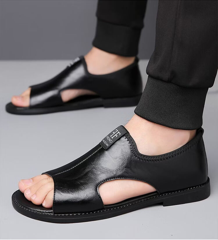 Jingzhenlianggong Men's Summer Sandals Dual-use Slippers Non-slip Soft Sole Beach Shoes Dark Brown [Glossy] Size 42 21
