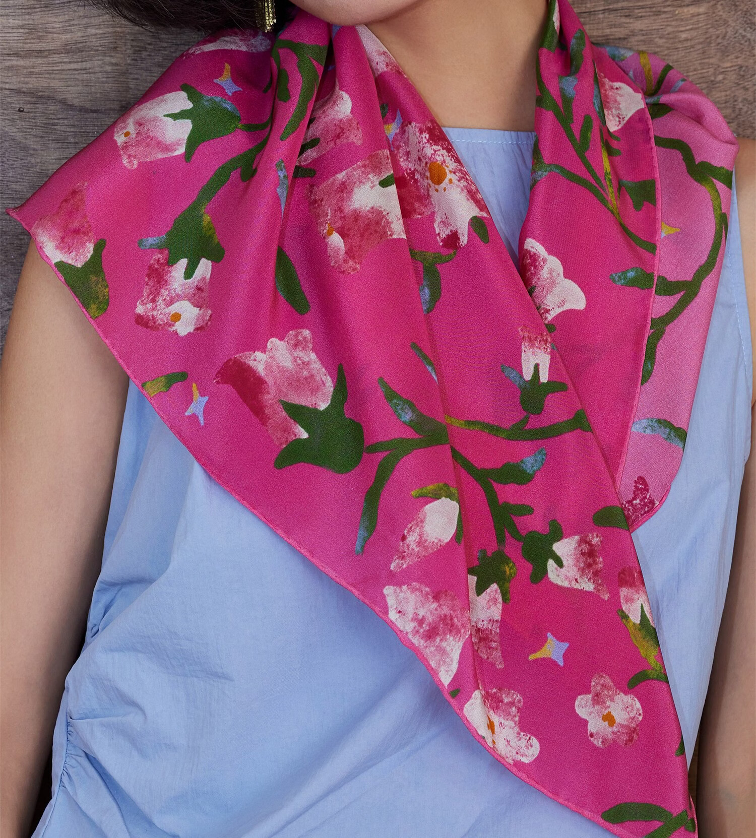 Lagur "Rose Red Morning Glory" Original Handmade Fine Rolled Mulberry Silk Scarf Midnight Blue (Pink Gift Box) 3