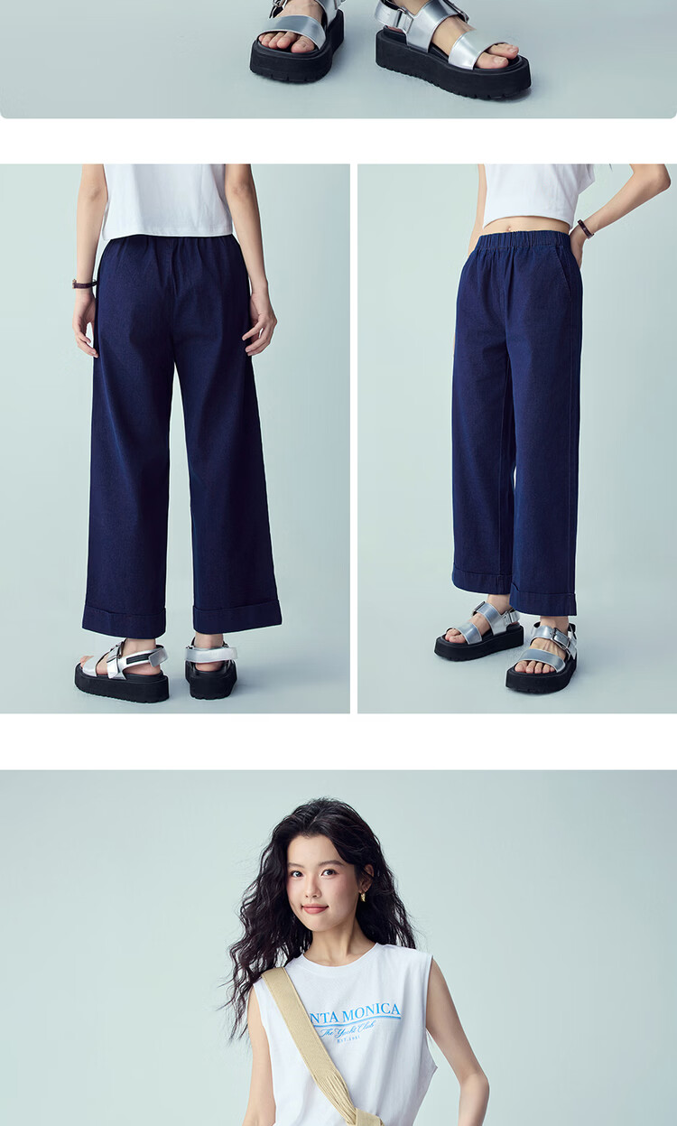 Giordano 2026 Summer Black Tech Cooling Lightweight Elastic Waist Cuffed Ankle-Length Jeans for Women 05416337 14