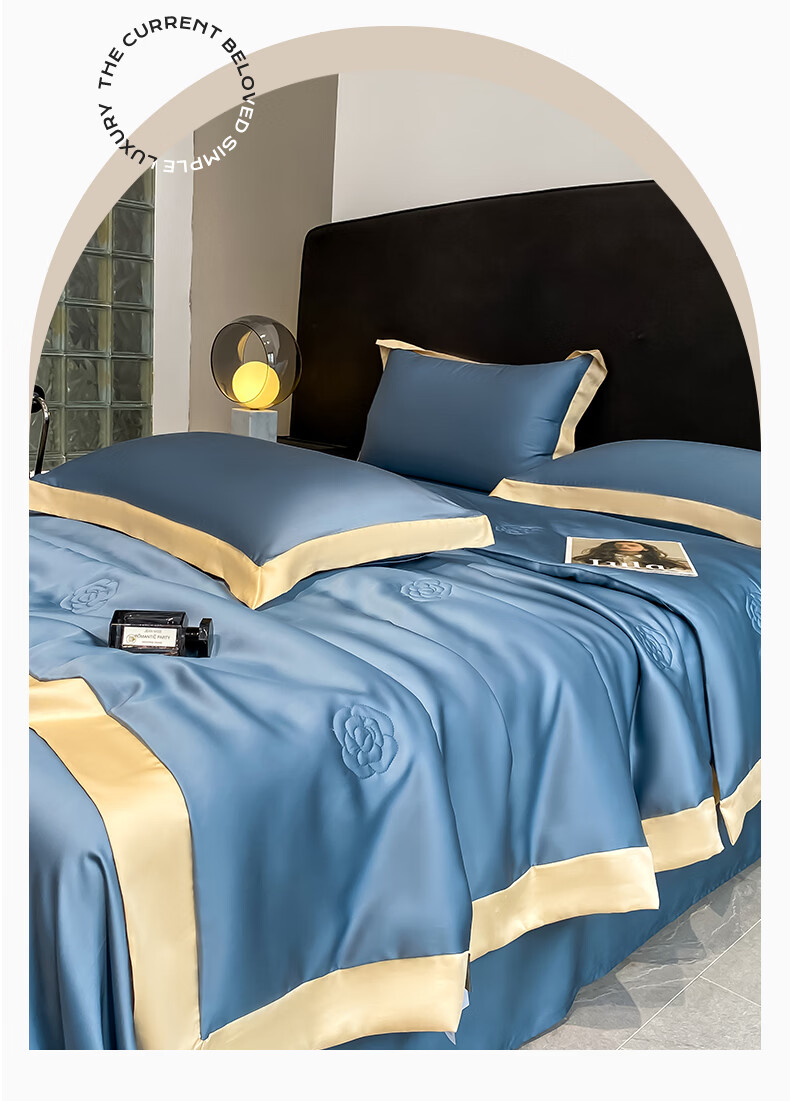 Hodo Washed Ice Silk Summer Cooling Quilt Air Conditioning Blanket Thin Summer Quilt 150x200cm Bentley Blue - Milk Tea 2