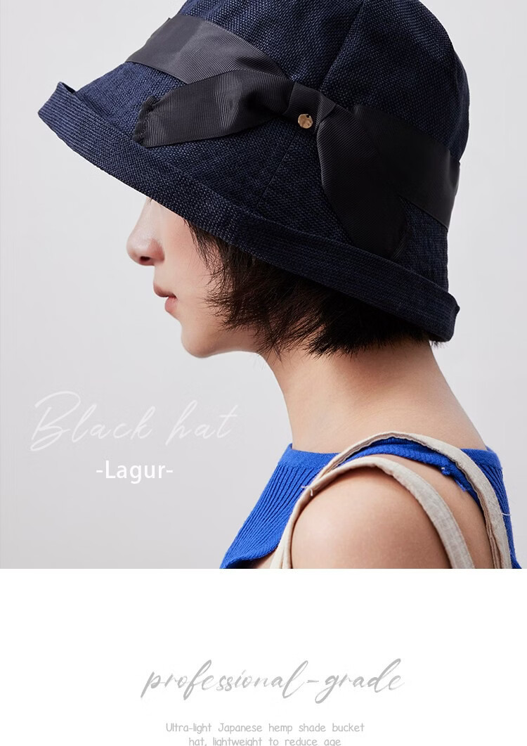 Lagur Lightweight Paper-Feel Japanese Hemp Edge Fisherman Hat Breathable Thin Sunshade Foldable Midnight Blue 22