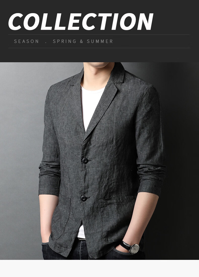 ROMON 100% Pure Linen Men's Blazer Spring Autumn Casual Solid Color Single-Breasted Slim Fit Korean Style Lightweight Jacket 1