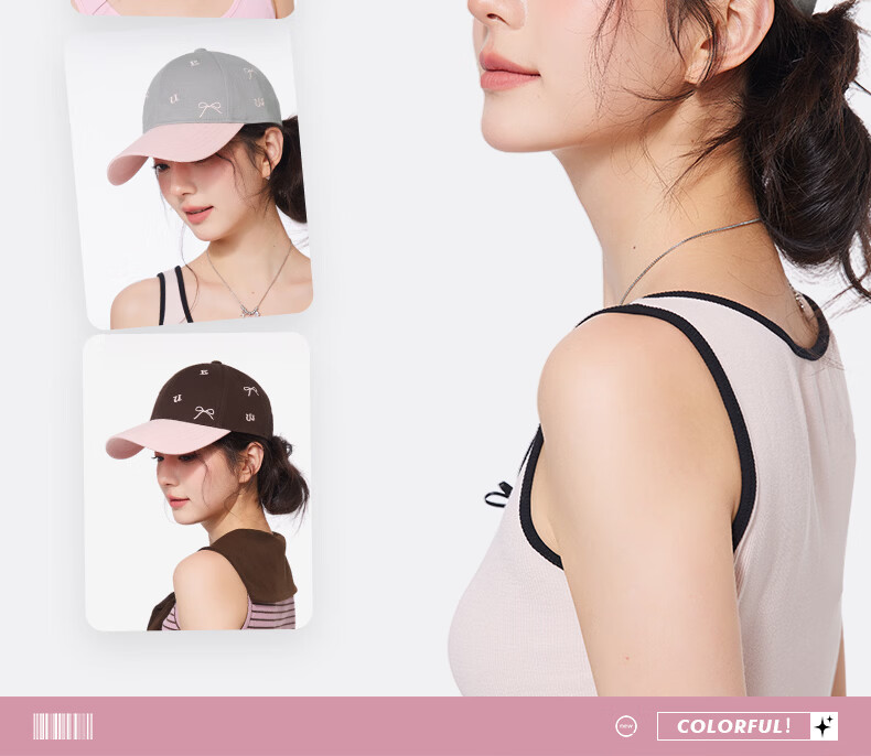 CACUSS Women's Spring Summer Baseball Cap with Bow Embroidery, Colorblock Cotton Visor Hat, Pink and Coffee 10