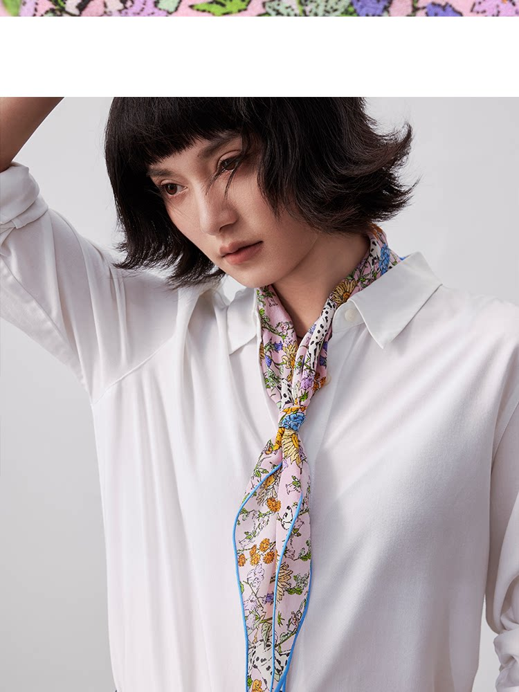 Lagur "French Wonderland" 100% Mulberry Silk Small Scarf 12 Momme Silk Triangle Neck Scarf Spring Autumn Cream Yellow 23