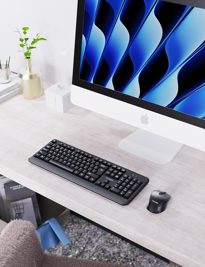 Founder W6202 Classic Black Ultra-thin Waterdrop Keycaps Wireless Keyboard and Mouse Set Lightweight Silent Office Business Keyboard and Mouse for Laptop and Desktop 15