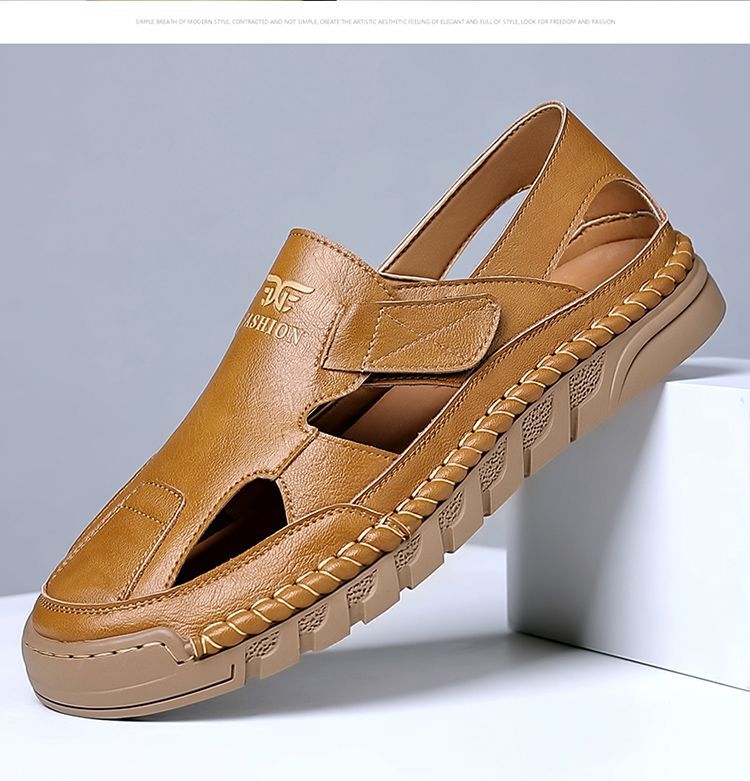 Jingzhenlianggong New Casual Sandals High-Quality Ultra-Soft Men's Breathable Sandals Wear-Resistant Non-Slip Yellow [Leather Version] Size 43 27