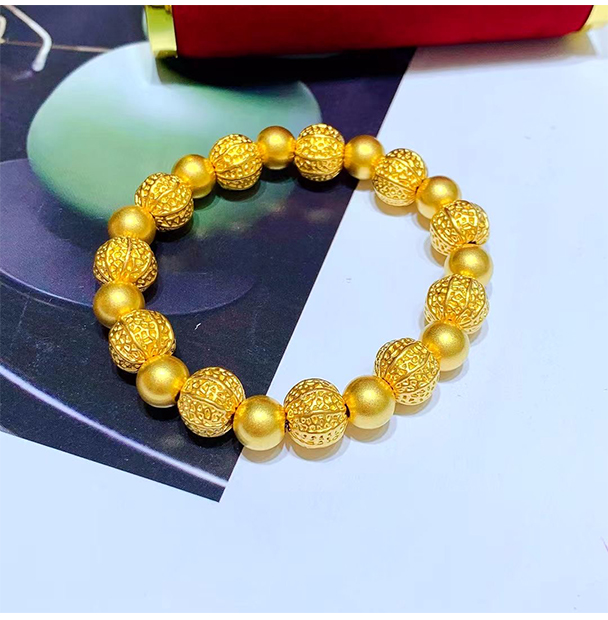 古法金珠手链女款磨砂面黄金珠珠手串男士999足金佛珠子传承古法手工