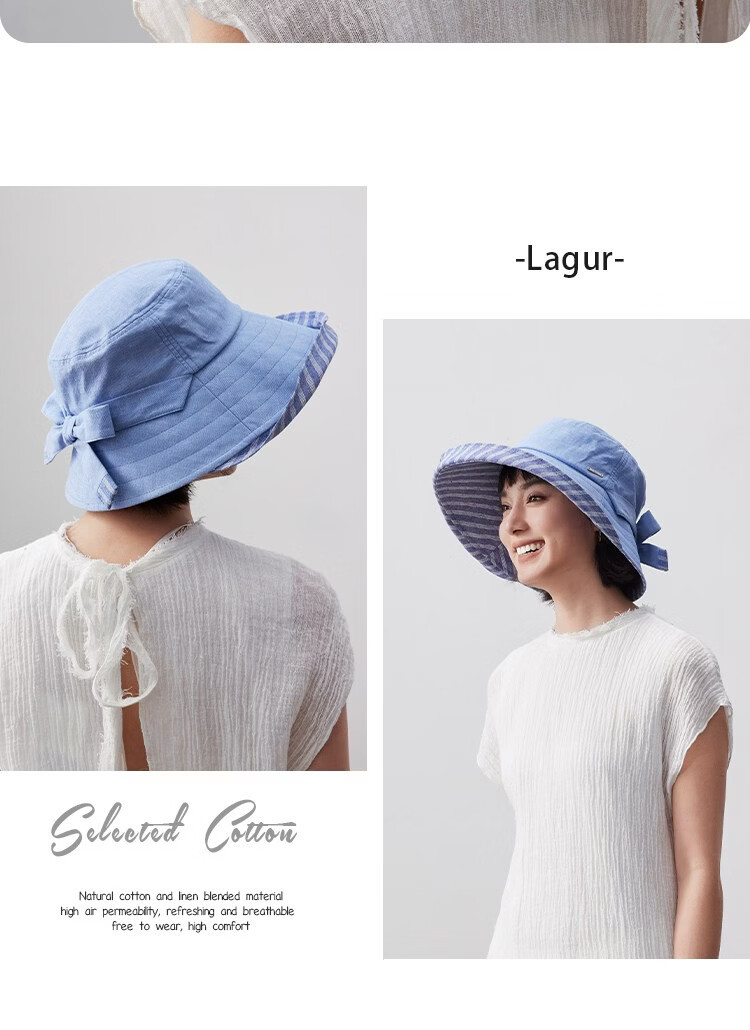 Lagur 100% Cotton Japanese-Style Wide Brim Fisherman Sun Hat UV Protection Summer Women's Sky Blue 21