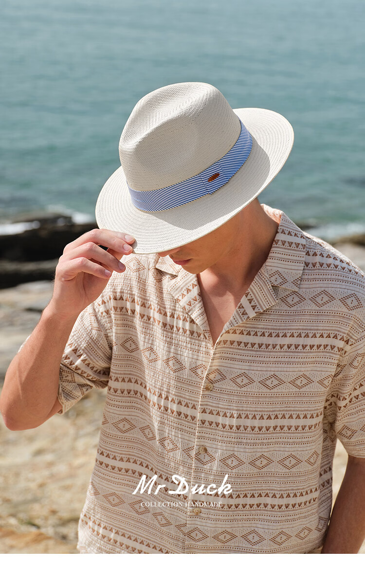 Mr DUCK Handmade Woven Panama Straw Hat Summer High-End Sunshade Hat for Men and Women Casual Beach Sun Protection Wide Brim Hat 2