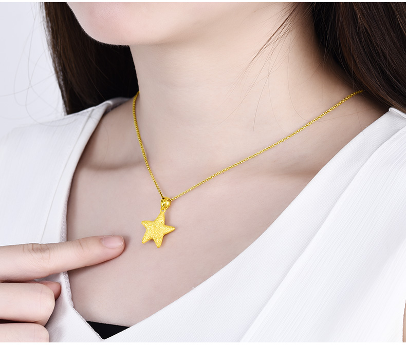 老鳯祥云同款黄金吊坠星星金项链女锁骨链d硬金足金小海星金链送女友
