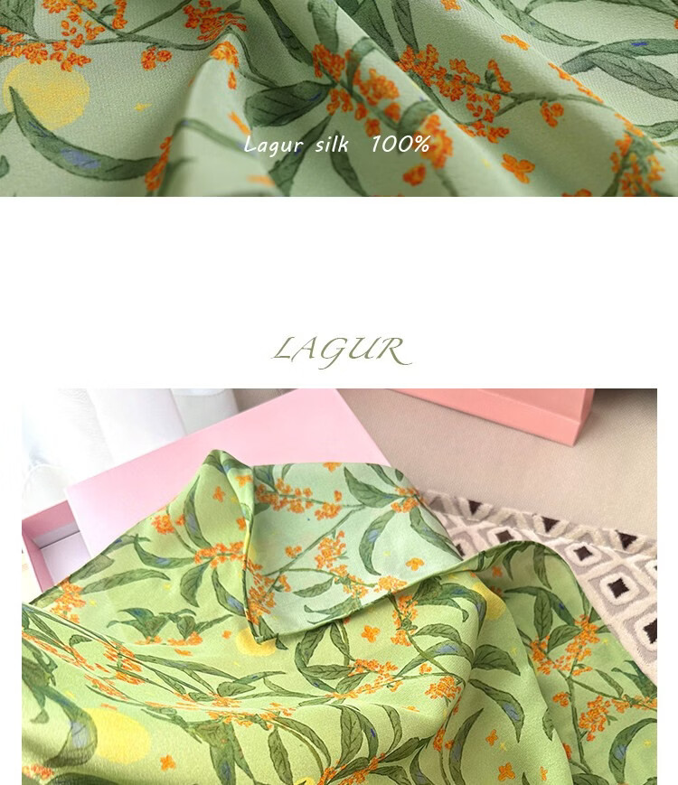 Lagur Original "Night Osmanthus" 100% Mulberry Silk Scarf, Double Crepe Rolled Edge Square Silk Scarf for Women, Refreshing Purple 37