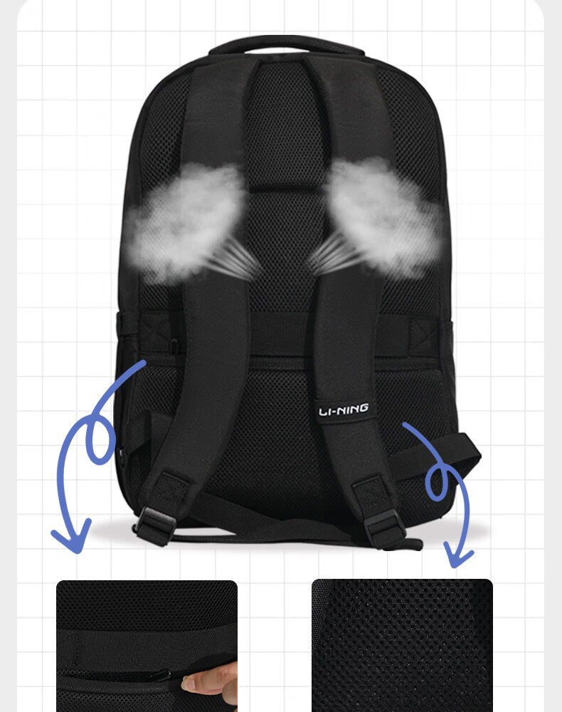 LI-NING Large Capacity Business Travel Backpack Unisex Outdoor Casual School Bag for High School, Middle School, and College Students 10