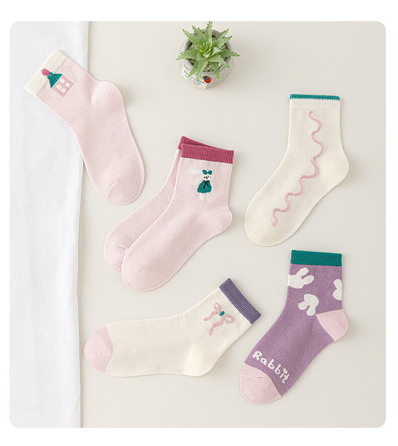 Six Finger Mouse Children's Socks Girls Spring Summer Breathable Mesh Mid-Calf Thin Cotton Socks for Older Girls Students 10