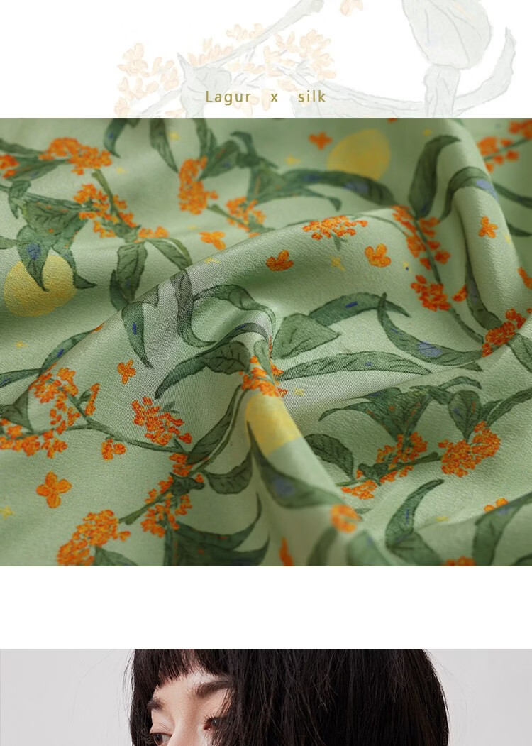 Lagur Original "Night Osmanthus" 100% Mulberry Silk Scarf, Double Crepe Rolled Edge Square Silk Scarf for Women, Refreshing Purple 34