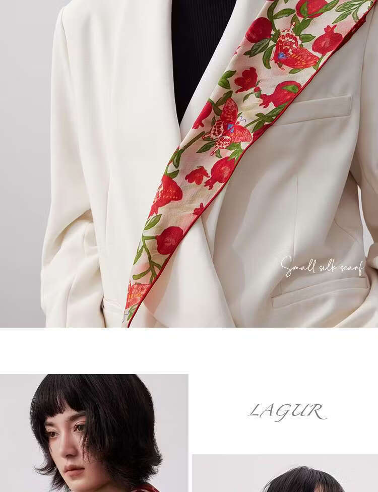 Lagur "Butterfly Pomegranate Flower" 100% Mulberry Silk Triangle Scarf Women's Silk Diamond Scarf Lupine Blue 25