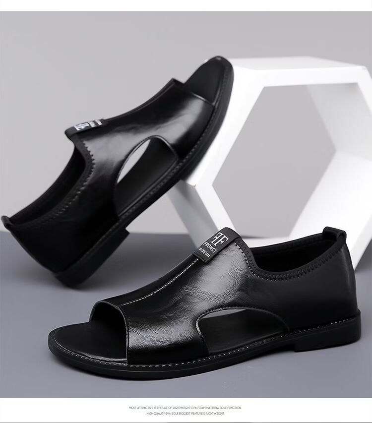 Jingzhenlianggong Men's Summer Sandals Dual-use Slippers Non-slip Soft Sole Beach Shoes Dark Brown [Glossy] Size 42 20