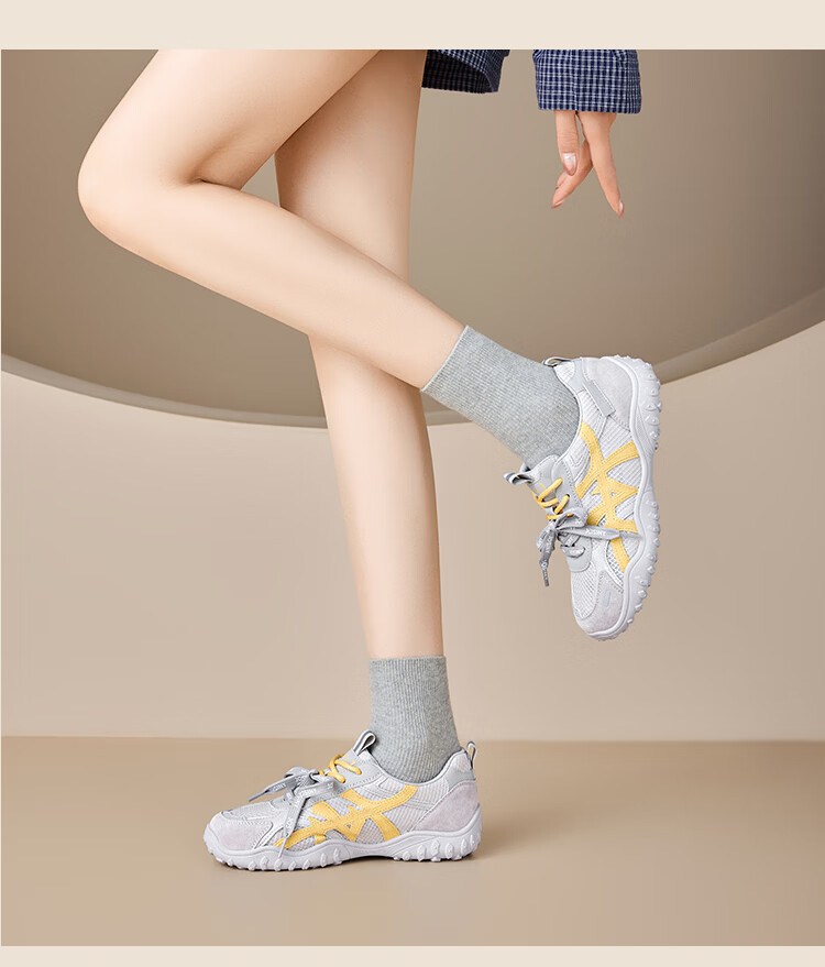 Zhuoshini Women's Mesh Breathable German Shepherd Shoes 2026 Summer New Thick-soled Sports Agan Shoes Versatile White Sneakers Gray/Yellow Size 39 17