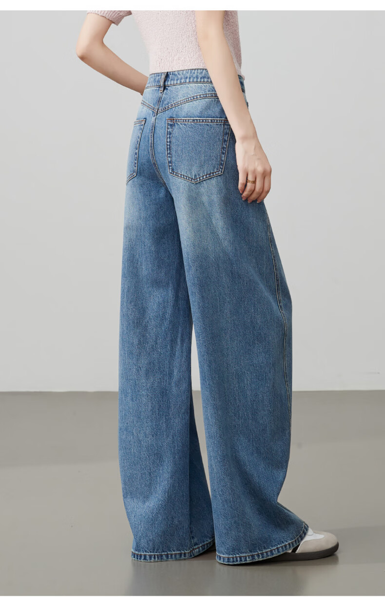 ESE-Y Curved Blade Women's Jeans 2026 Spring New Wide-Leg Straight Pants Denim Blue 25 17
