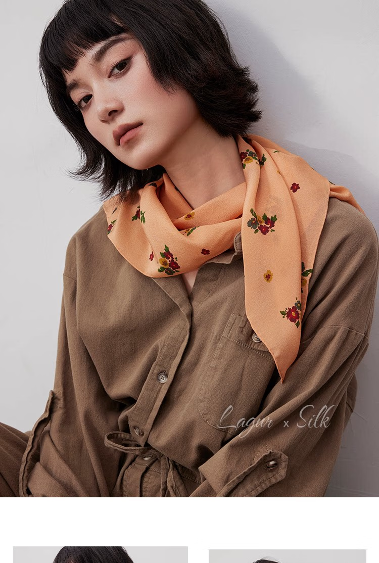 Lagur Nostalgic "Oriental Aesthetic" Vintage Red Mulberry Silk Scarf Square Hong Kong Style Women's Gift for Mom Camellia Red 25