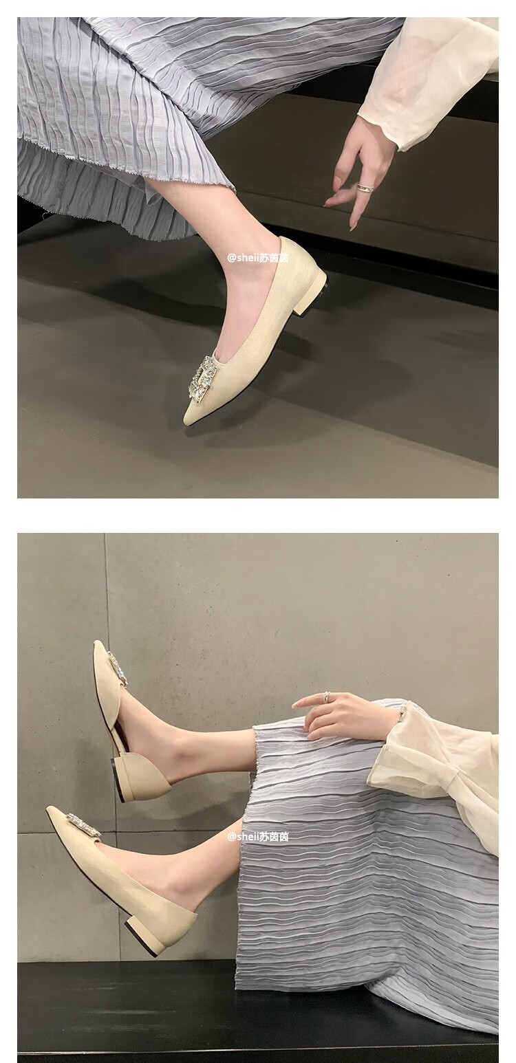 【sheii苏茵茵】挪威邂逅~气质尖头方扣水钻粗跟单鞋女高跟鞋通勤