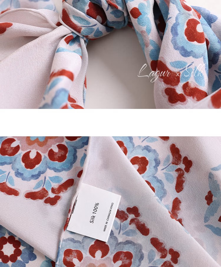 Lagur "Oriental Precious Pattern" Double Crepe 12 Momme 100% Silk Scarf Precious Pattern (Pink Gift Box) 27