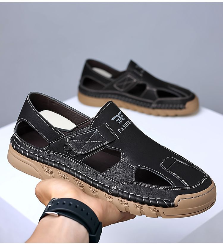 Jingzhenlianggong New Casual Sandals High-Quality Ultra-Soft Men's Breathable Sandals Wear-Resistant Non-Slip Yellow [Leather Version] Size 43 32