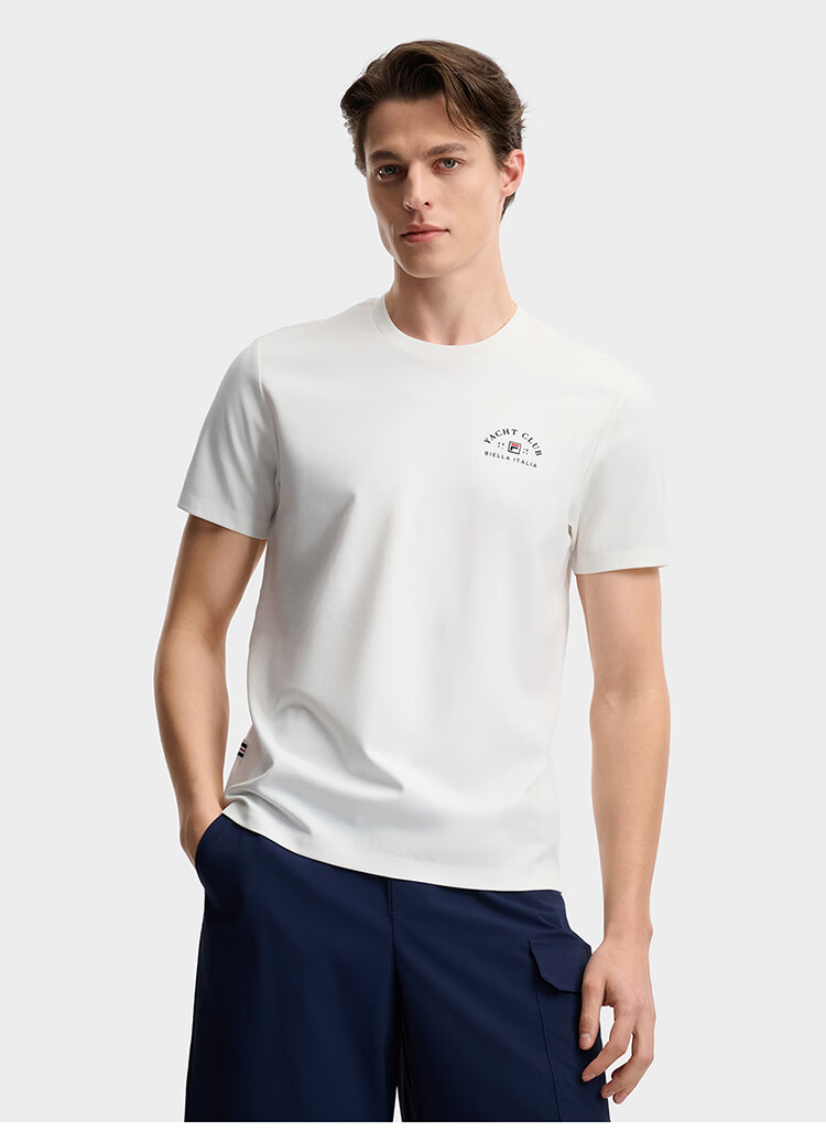 FILA Official Men's Knitted Short Sleeve Shirt 2026 Summer Fashion Casual Simple Basic Crew Neck T-Shirt 17