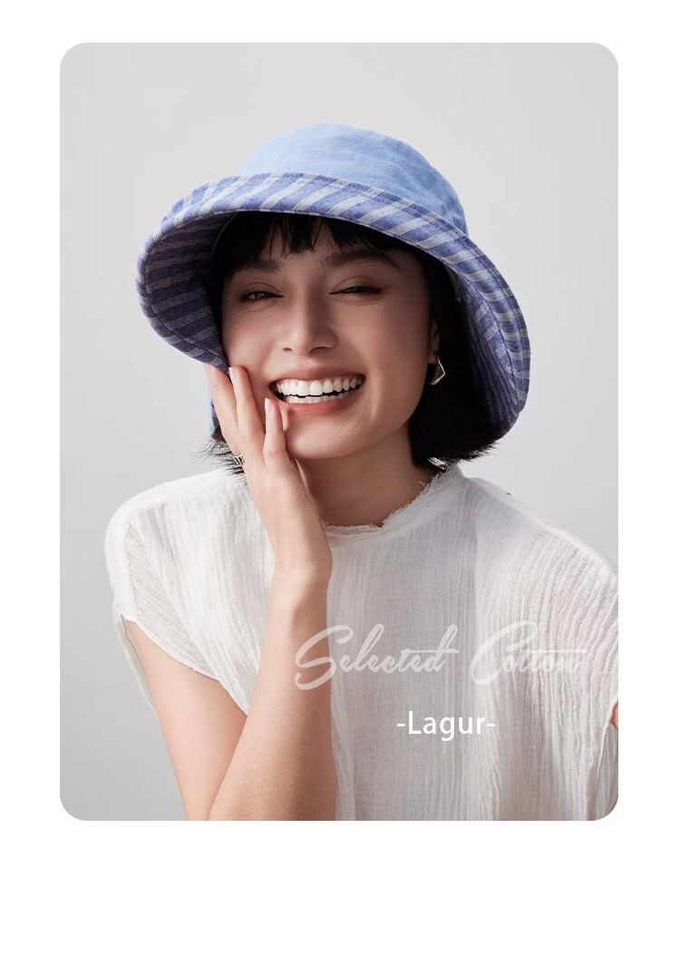 Lagur 100% Cotton Japanese-Style Wide Brim Fisherman Sun Hat UV Protection Summer Women's Sky Blue 23