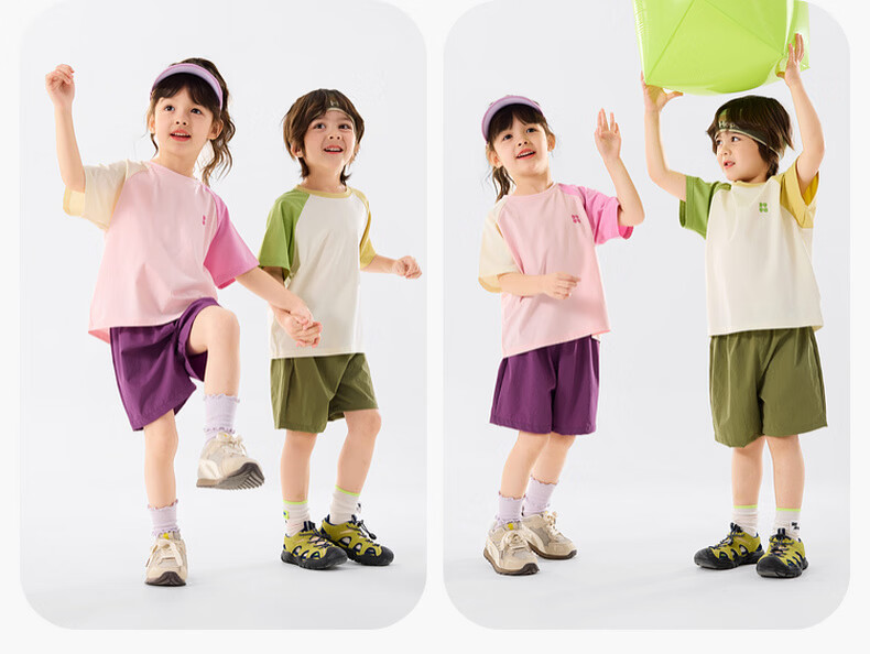 Dudu Kids Colorblock Summer Set Boys Two-Piece Sportswear Girls Short Sleeve T-Shirt and Shorts Cream White 110 12