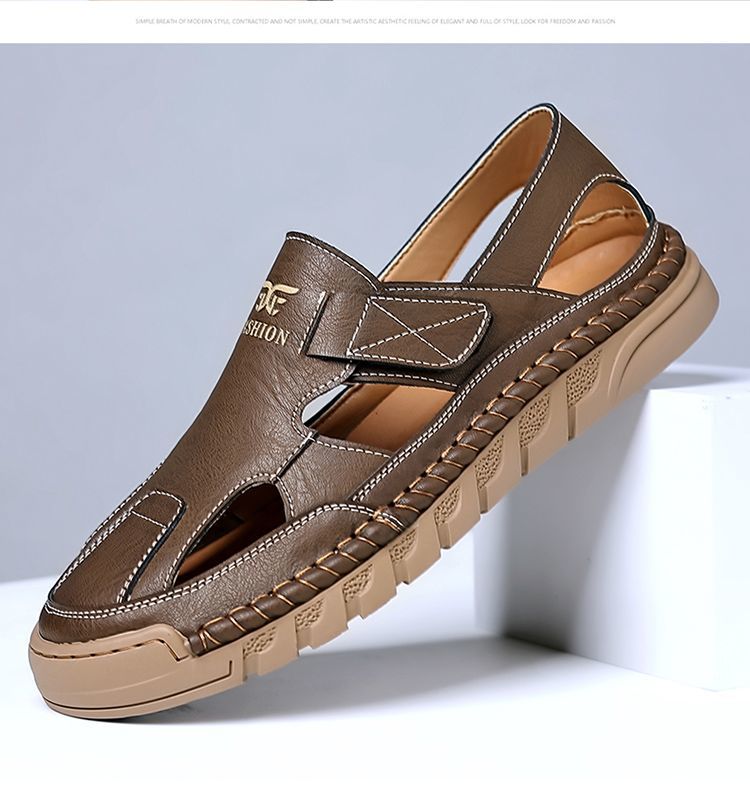 Jingzhenlianggong New Casual Sandals High-Quality Ultra-Soft Men's Breathable Sandals Wear-Resistant Non-Slip Yellow [Leather Version] Size 43 21
