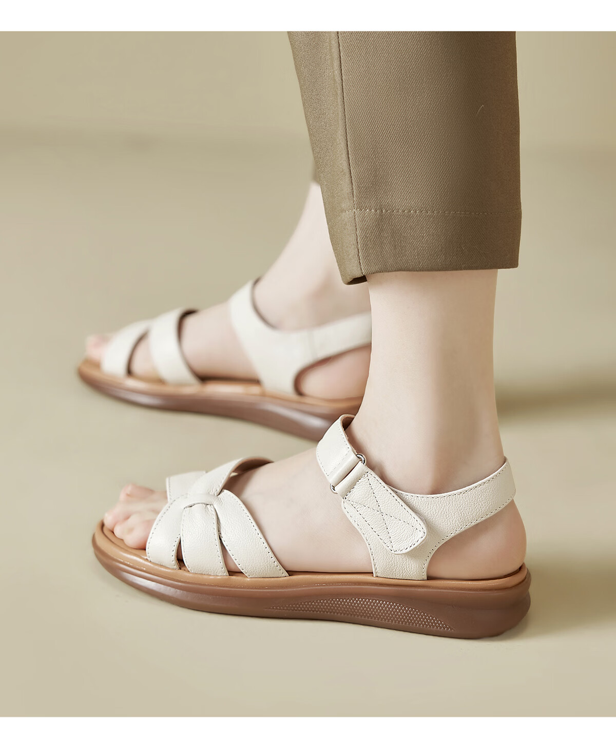 Eierkang Women's Summer Genuine Leather Velcro Mom Sandals Soft Sole Middle-aged and Elderly Sandals 10986W Black Size 35 4