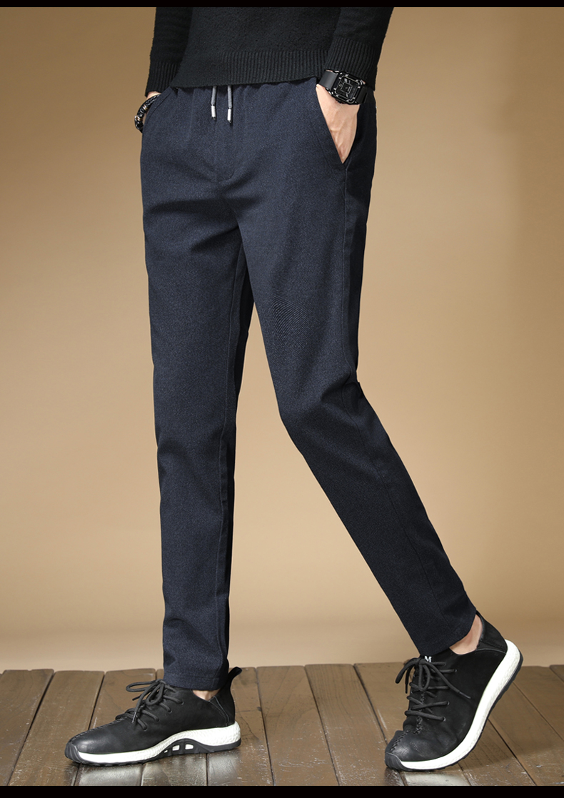 男士休闲裤秋冬款松紧磨毛呢棉麻冬季长裤子男秋季中年男装爸爸装