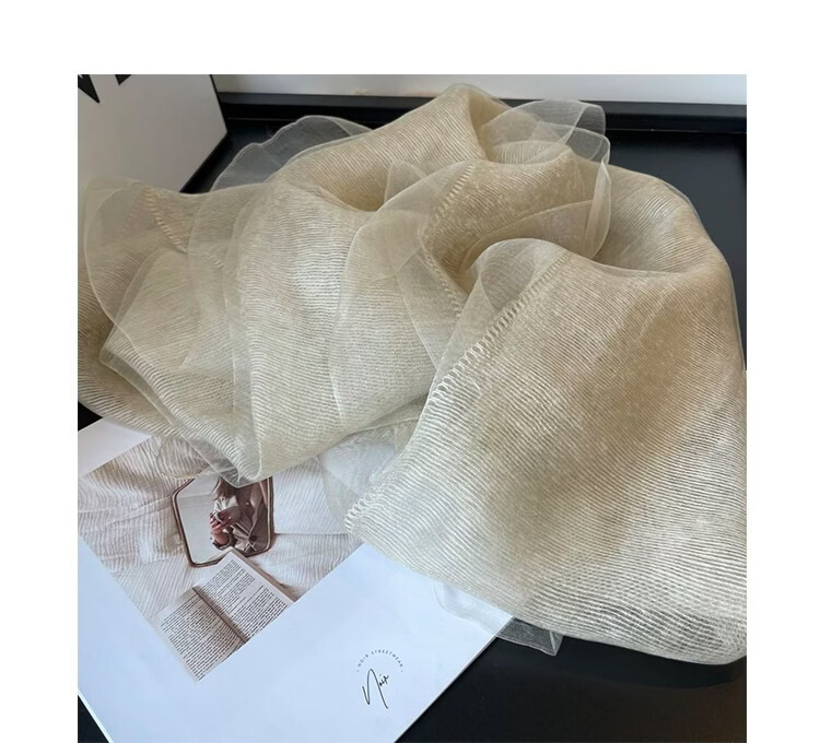 Lagur Lightweight Thin Double-Layer Silk Blend Beige Scarf Shawl for Women Spring Autumn Fashion Shawl Blue 8