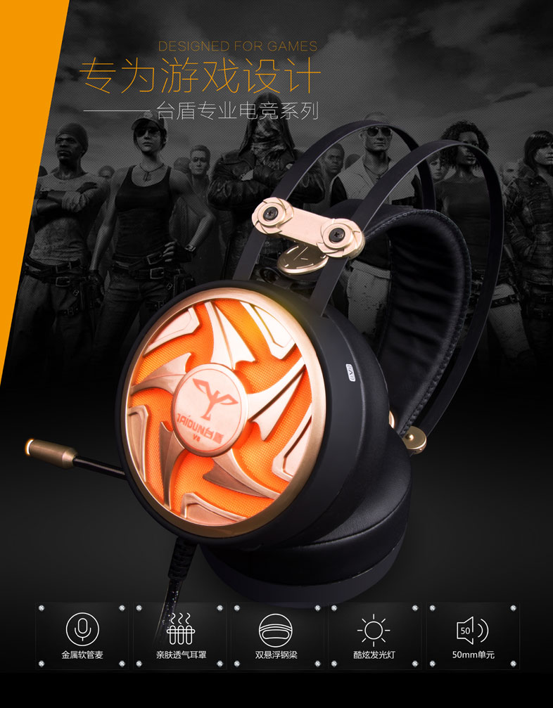 雷蛇razer通用电脑耳机头戴式重低音网吧王子网咖cflol电竞游戏发光