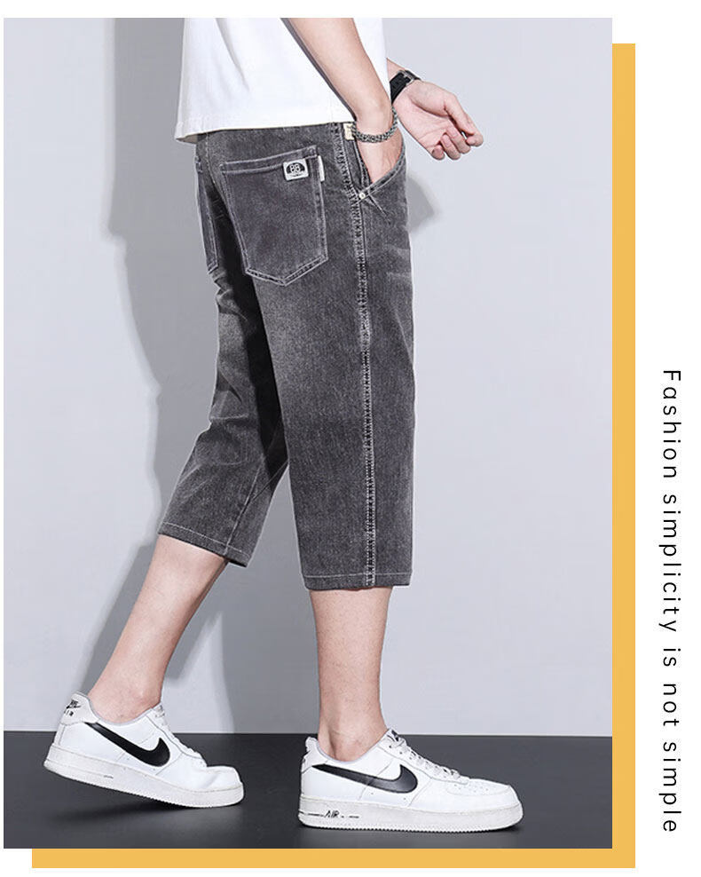 Playboy Men's Denim Shorts Summer Lightweight Loose Straight Casual Fashion Stretch Men's Capri Pants 11