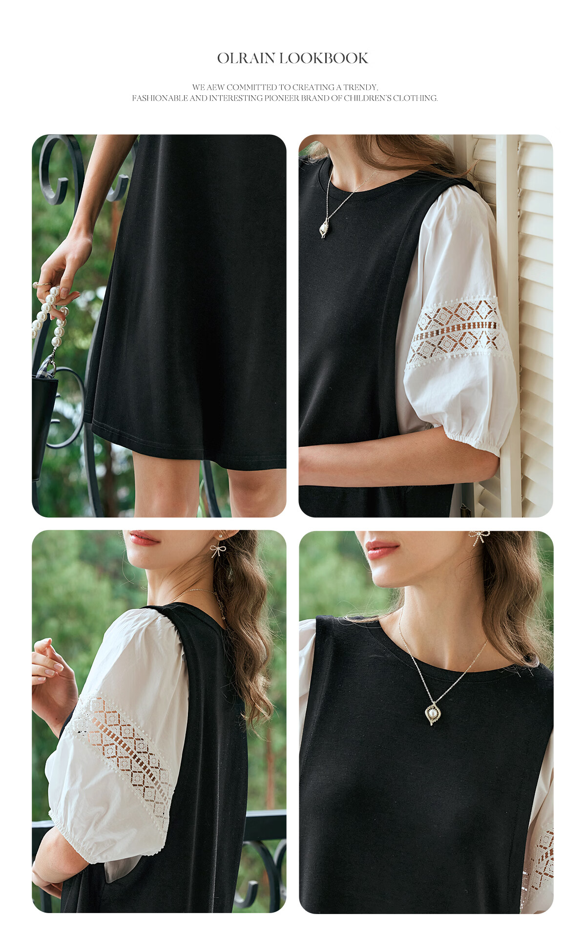 Olrain French Elegant Lace Splice Black Dress Women Vintage High-End Black and White L 7