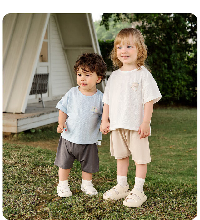 TONGTAI Baby Short Sleeve Summer Thin Set Boys Girls PP Pants T-Shirt Shorts Gray 100cm 13