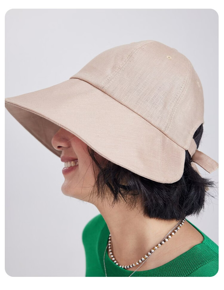 Lagur Japanese Classic Pure Linen Ponytail Outdoor Sunshade Fisherman Hat Sunscreen Hat for Women Summer Dark Blue 15