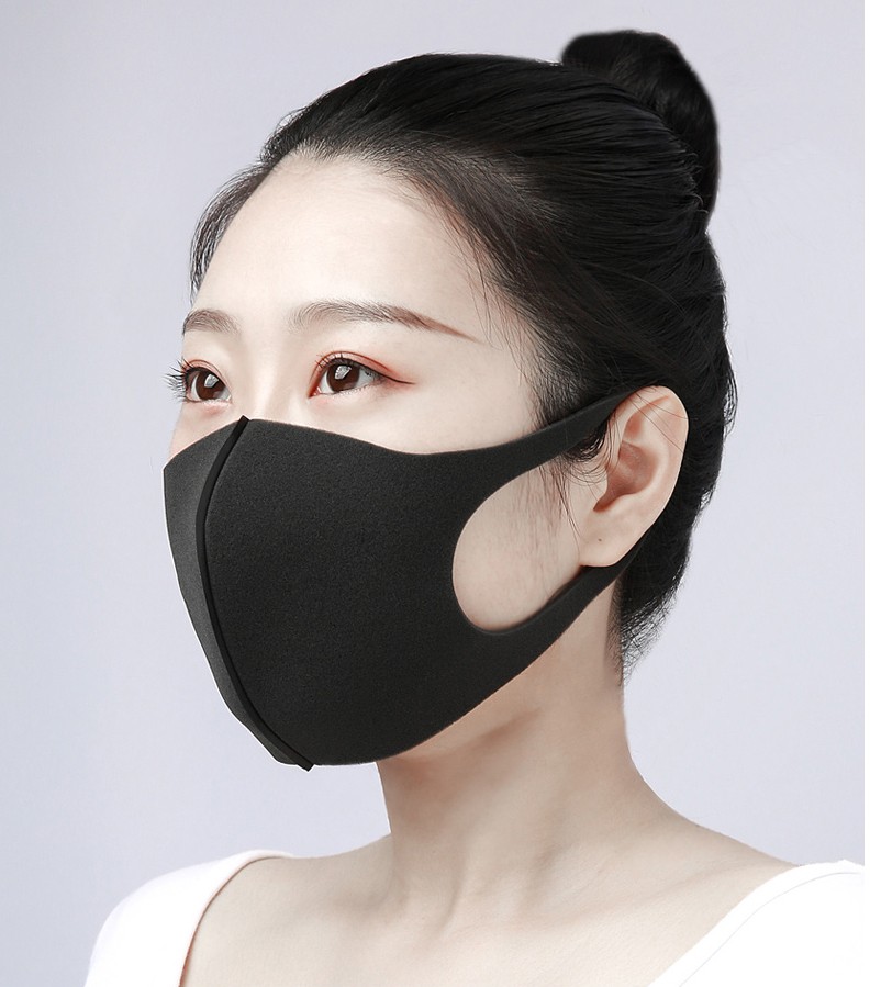 可孚口罩海绵一次性口罩个性黑色遮脸可水洗黑色3只装防尘雾霾透气