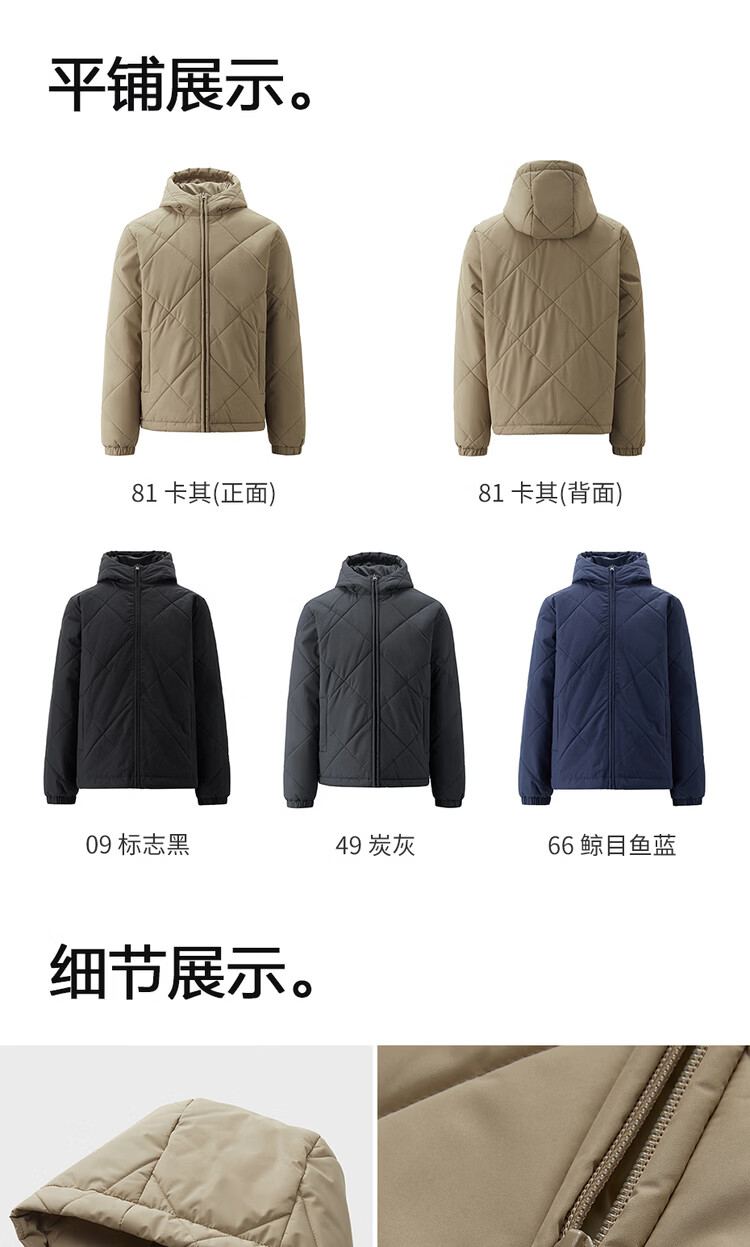 Giordano Men's Outdoor Quilted Cotton Jacket New Hooded Warm Diamond Plaid Cotton Coat 01075688 19