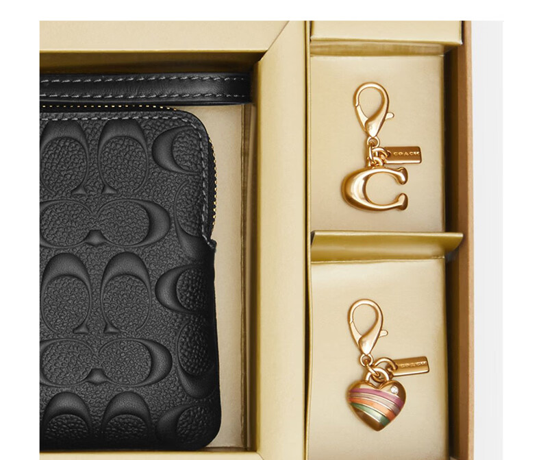 COACH Classic Logo Zip Wristlet Wallet Black CF358 Gift 6