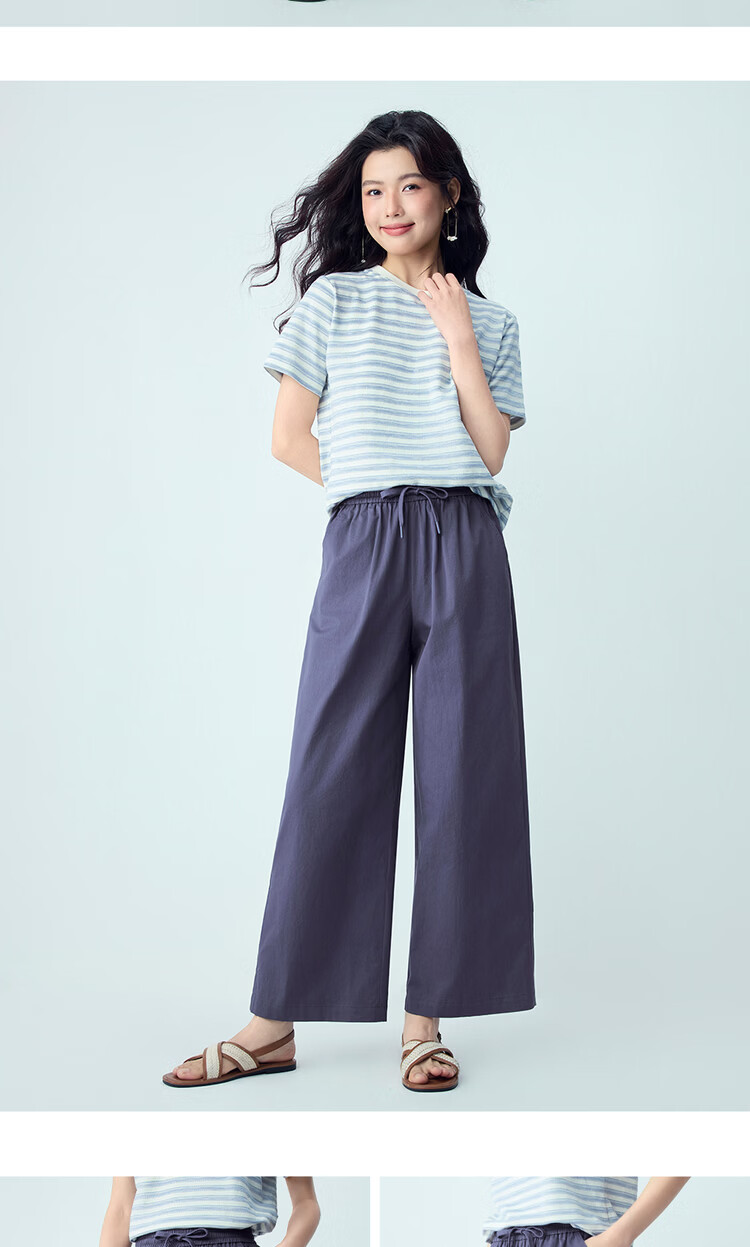 Giordano Women's Pants 2026 Summer New Pure Cotton Pleated Drawstring Elastic Waist Cropped Casual Pants 13426304 16