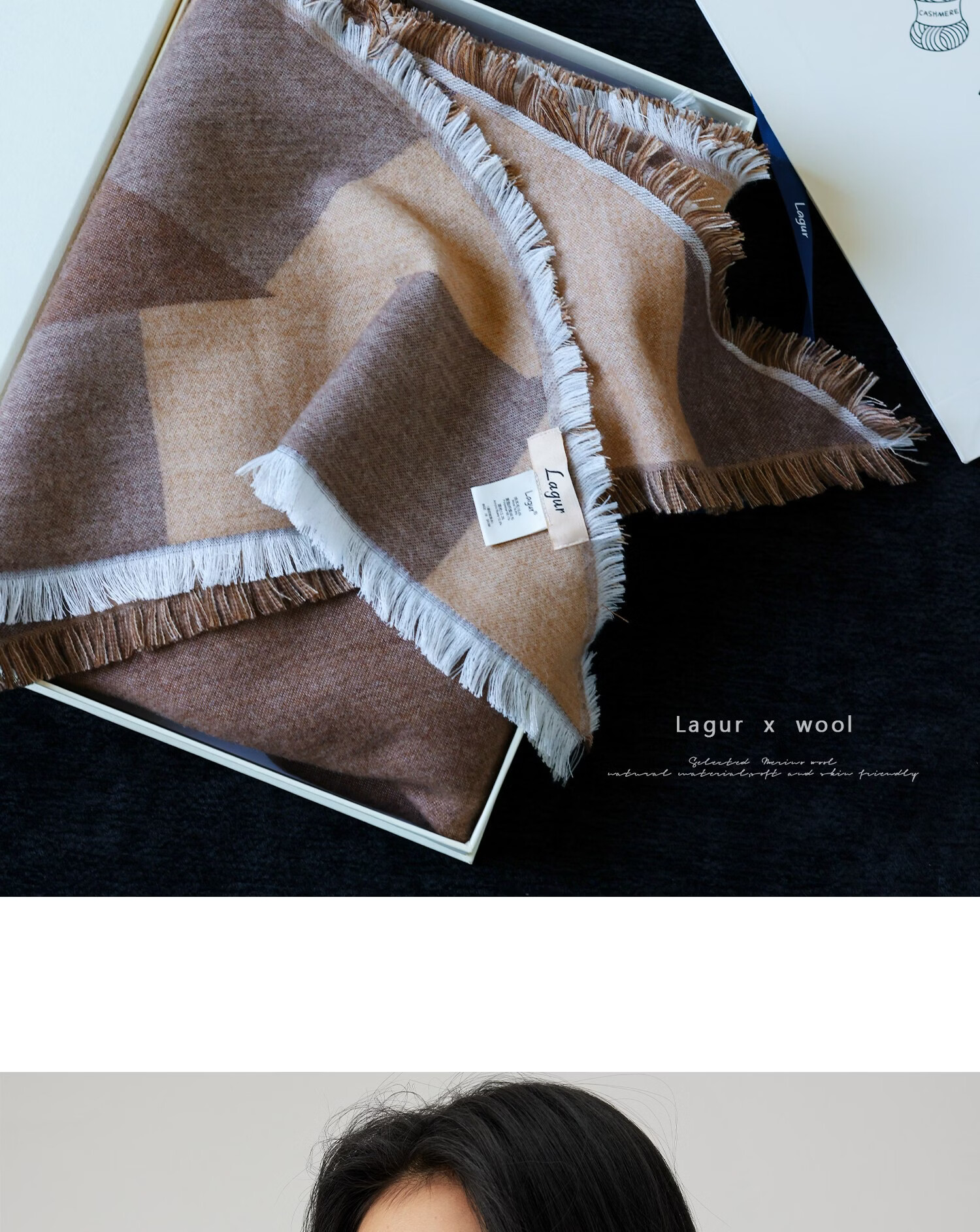 Lagur Blue Moment Tranquil Blue Fine Wool Triangle Scarf and Shawl Dual-Use Warmth Tranquil Blue 31