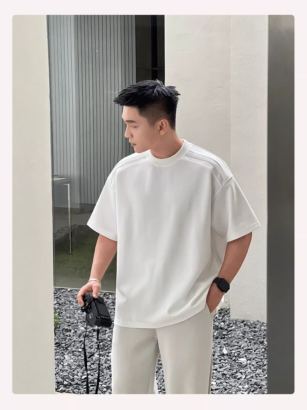 PLAYBOY Jelly Cotton Cooling 7A Antibacterial Short Sleeve T-Shirt Men's Premium Summer Heavyweight Solid Color Straight Shoulder Tee 13
