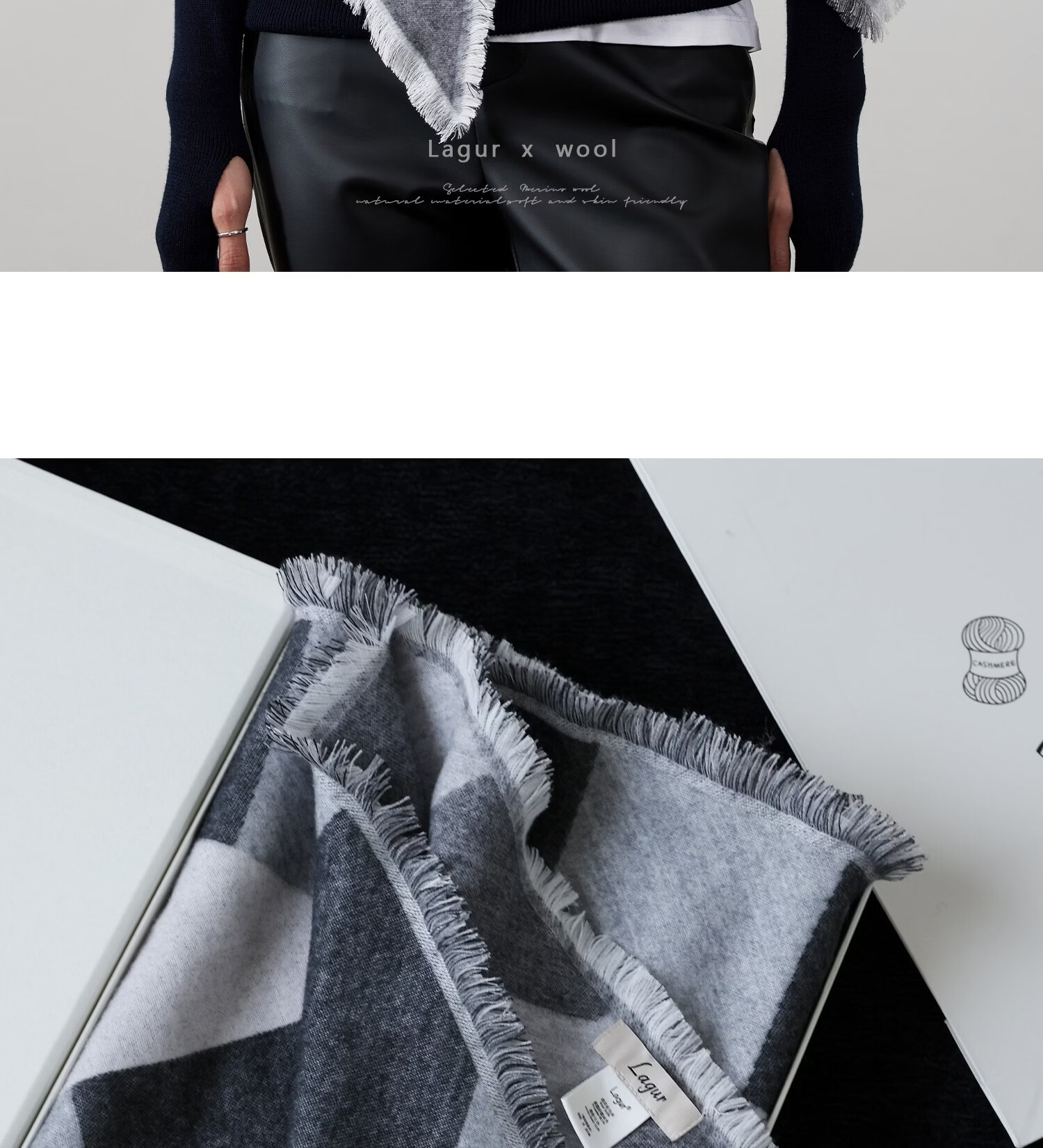 Lagur Blue Moment Tranquil Blue Fine Wool Triangle Scarf and Shawl Dual-Use Warmth Tranquil Blue 42