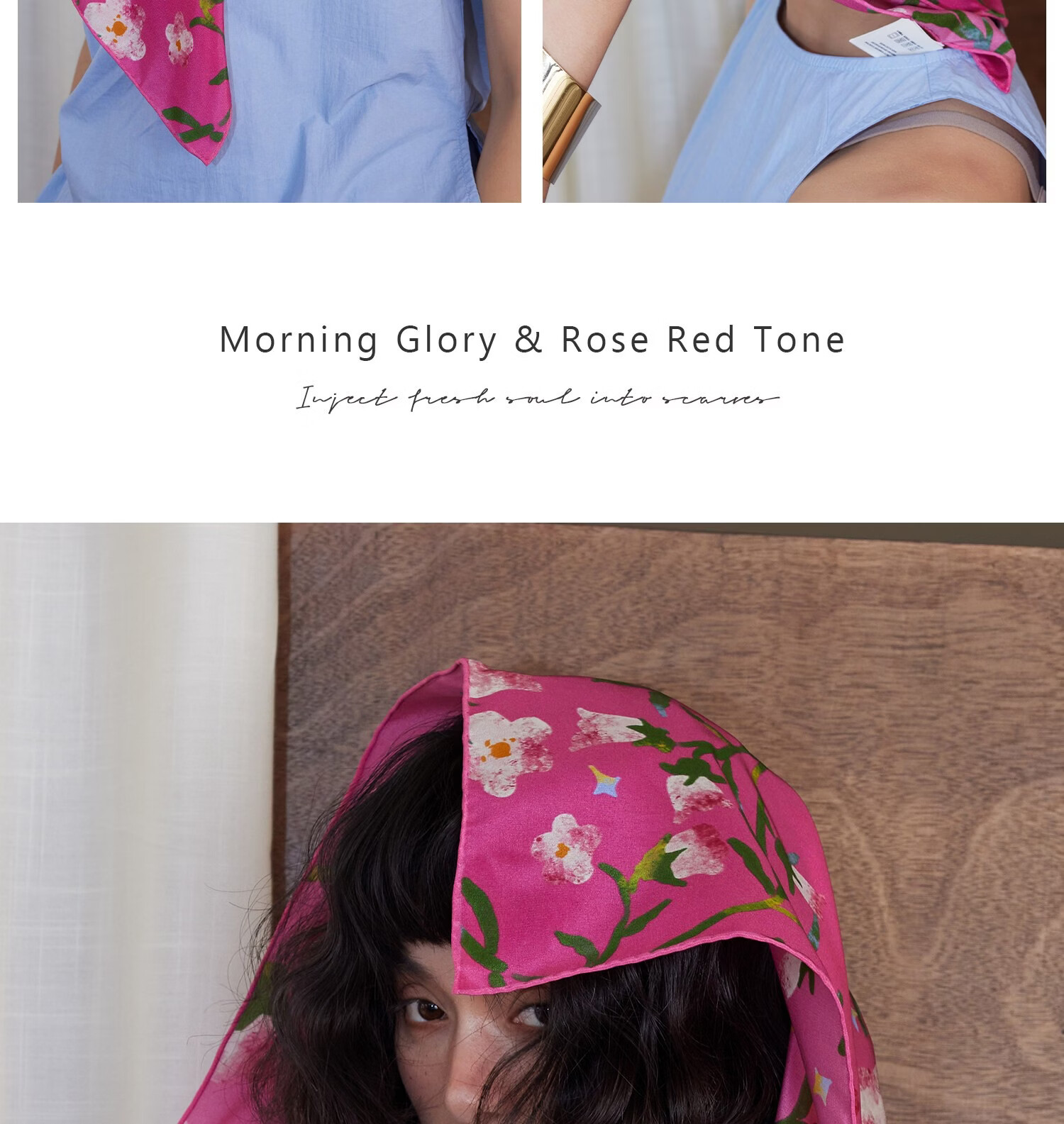 Lagur "Rose Red Morning Glory" Original Handmade Fine Rolled Mulberry Silk Scarf Midnight Blue (Pink Gift Box) 25