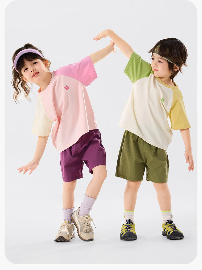 Dudu Kids Colorblock Summer Set Boys Two-Piece Sportswear Girls Short Sleeve T-Shirt and Shorts Cream White 110 13
