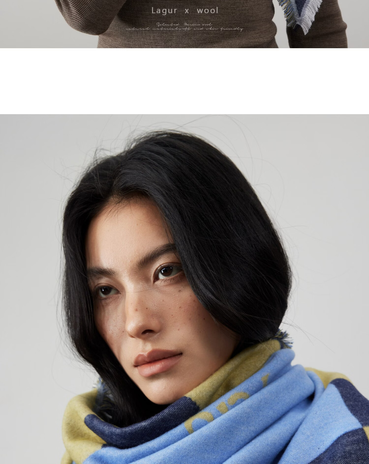 Lagur Blue Moment Tranquil Blue Fine Wool Triangle Scarf and Shawl Dual-Use Warmth Tranquil Blue 15