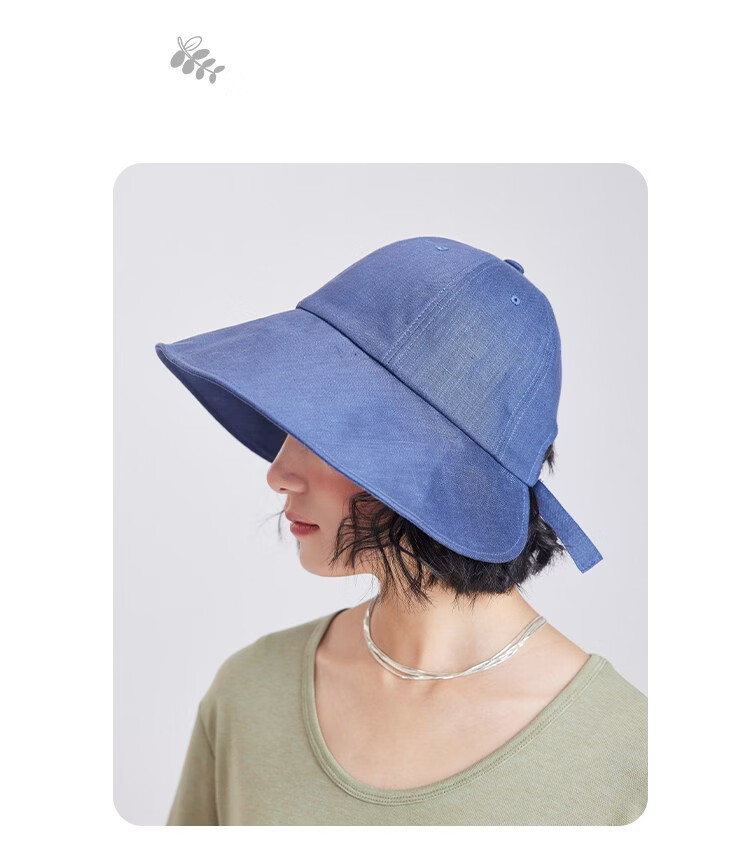 Lagur Japanese Classic Pure Linen Ponytail Outdoor Sunshade Fisherman Hat Sunscreen Hat for Women Summer Dark Blue 24
